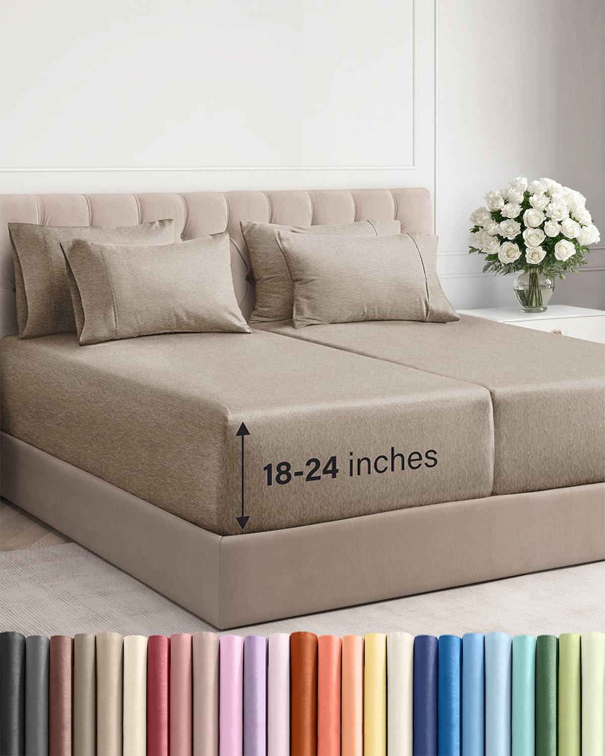 Extra Deep Queen Sheet Set - 6 Piece Breathable and Cooling Sheets - Grey