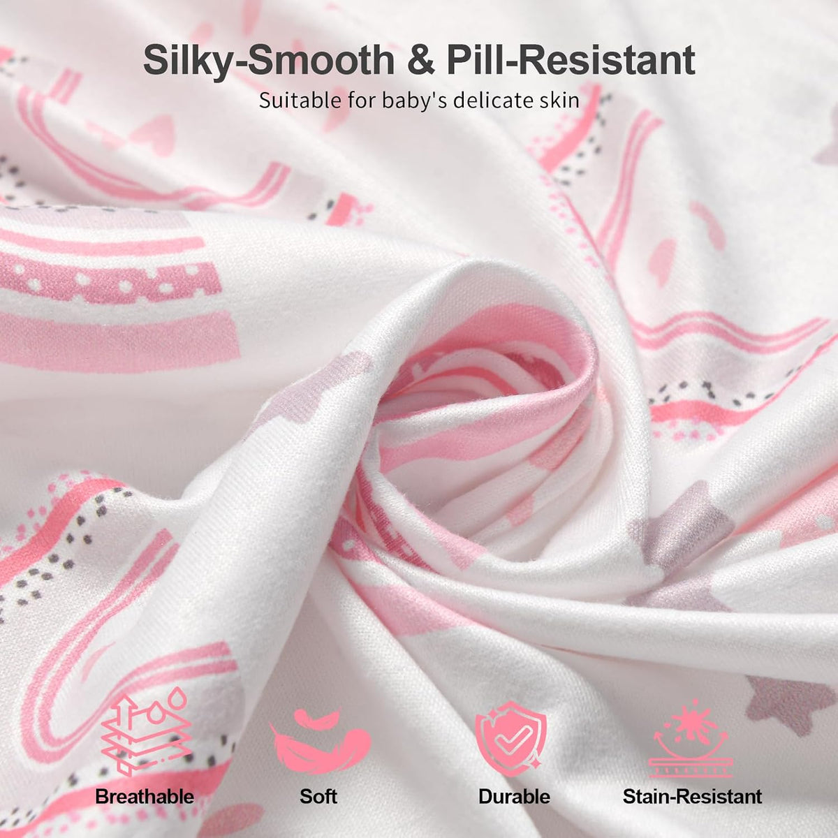 Baby Crib Sheets 2 Pack for Boys and Girls Fit for Standard Crib Toddler Mattress Breathable Soft Microfiber Baby Sheet 28x52x8in (Pink Rainbow & Pink)