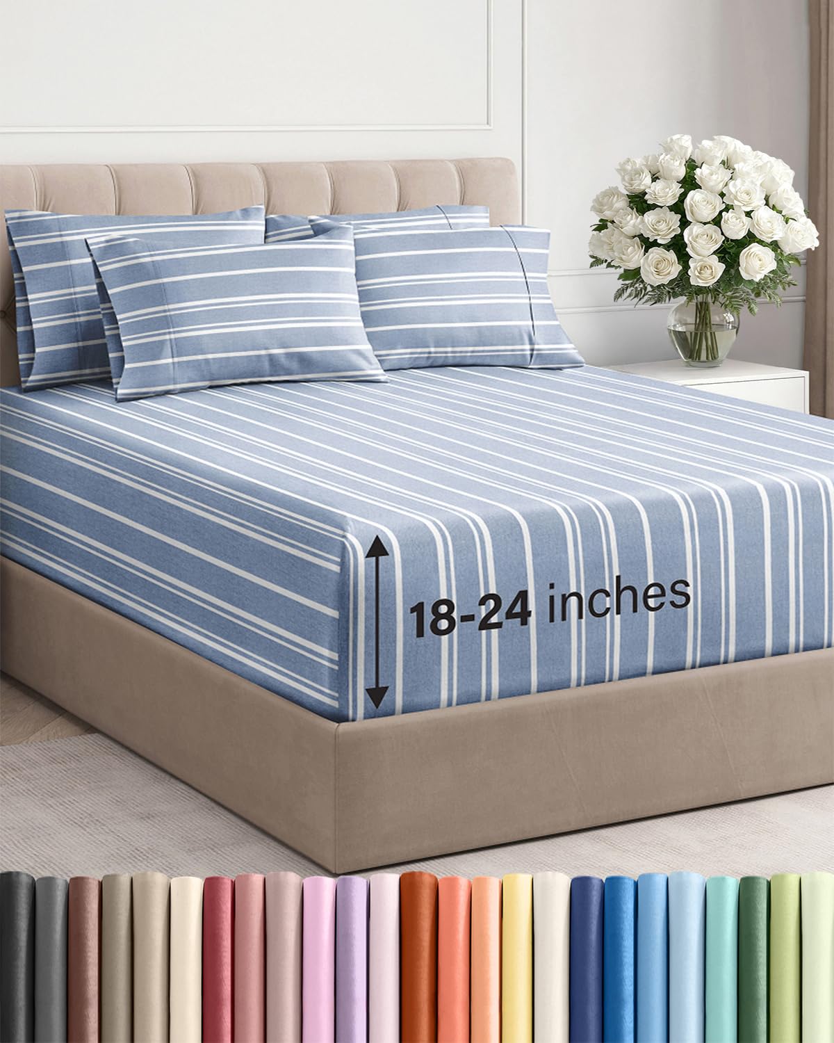 Extra Deep Queen Sheet Set - 6 Piece Breathable and Cooling Sheets - Grey