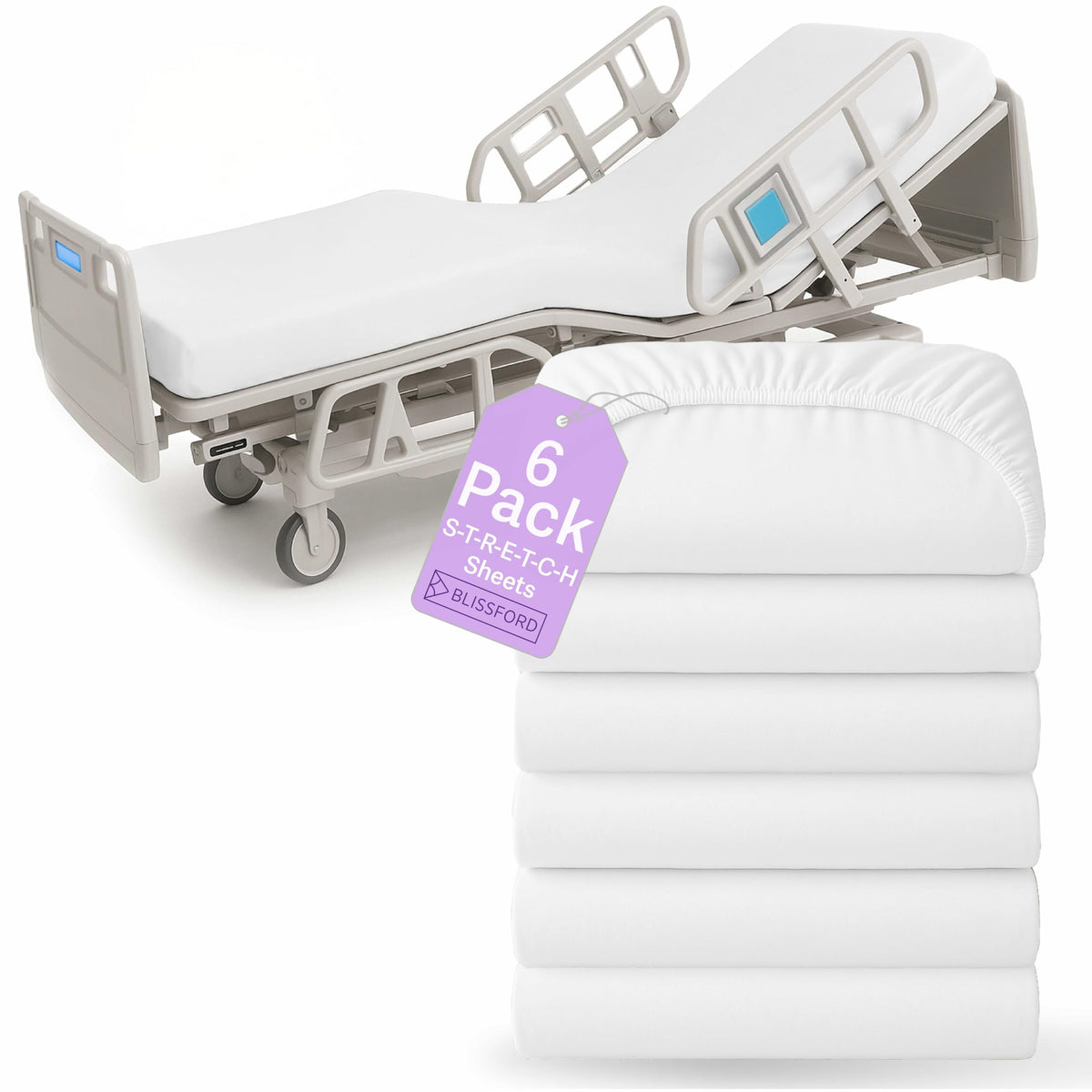 BLISSFORD 2 Pack Fitted Hospital Bed Sheets for Home Use, 36 x 84 x 12