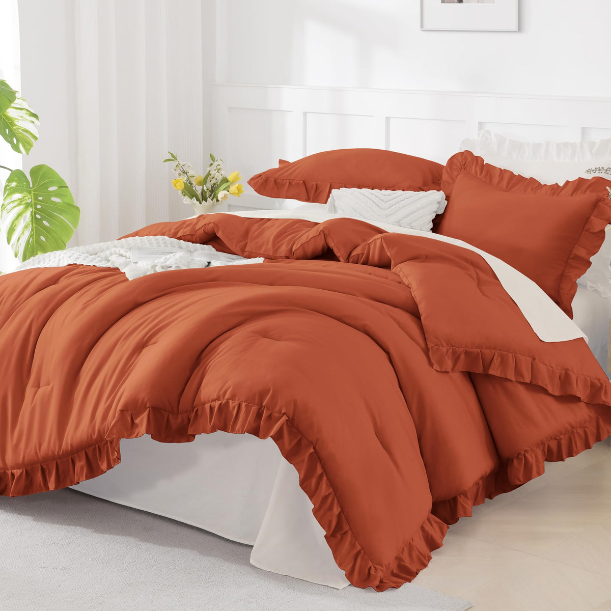 Andency Pink Ruffle Comforter Twin Size, 2 Pieces Soft Bed Set