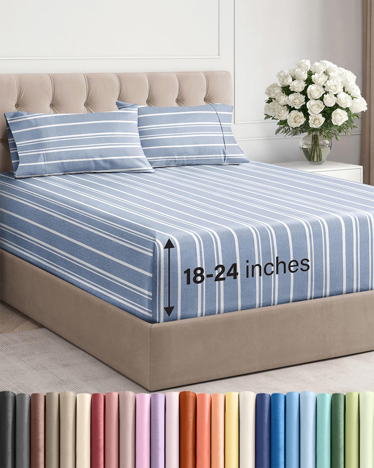 Extra Deep Queen Sheet Set - 6 Piece Breathable and Cooling Sheets - Grey