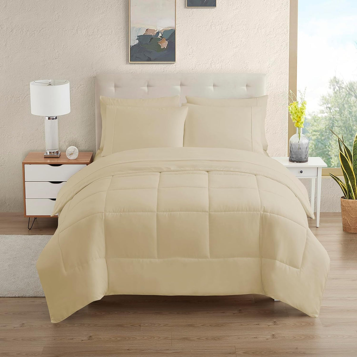 Sweet Home Collection 5 Piece Comforter Set Bag Solid Color All Season Soft Down Alternative Blanket & Luxurious Microfiber Bed Sheets, Navy, Twin