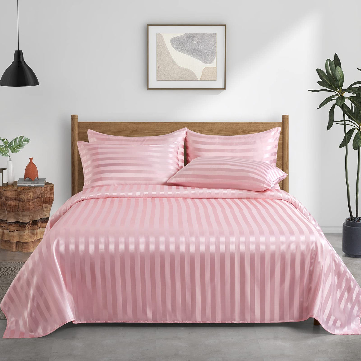 P Pothuiny Satin Sheets Set, Queen (6 Pieces, Taupe) - Luxury Soft Bed Linen Set with 1 Fitted Sheet, 1 Flat Sheet, 4 Pillowcases
