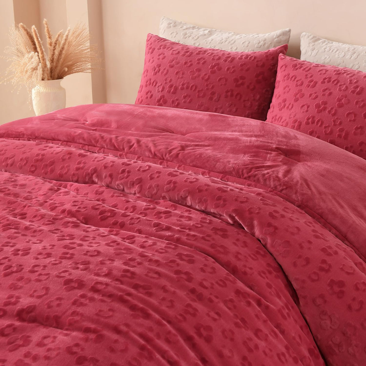 Andency Fluffy King Comforter Set Beige, Cheetah Print Bedding 3 Pieces