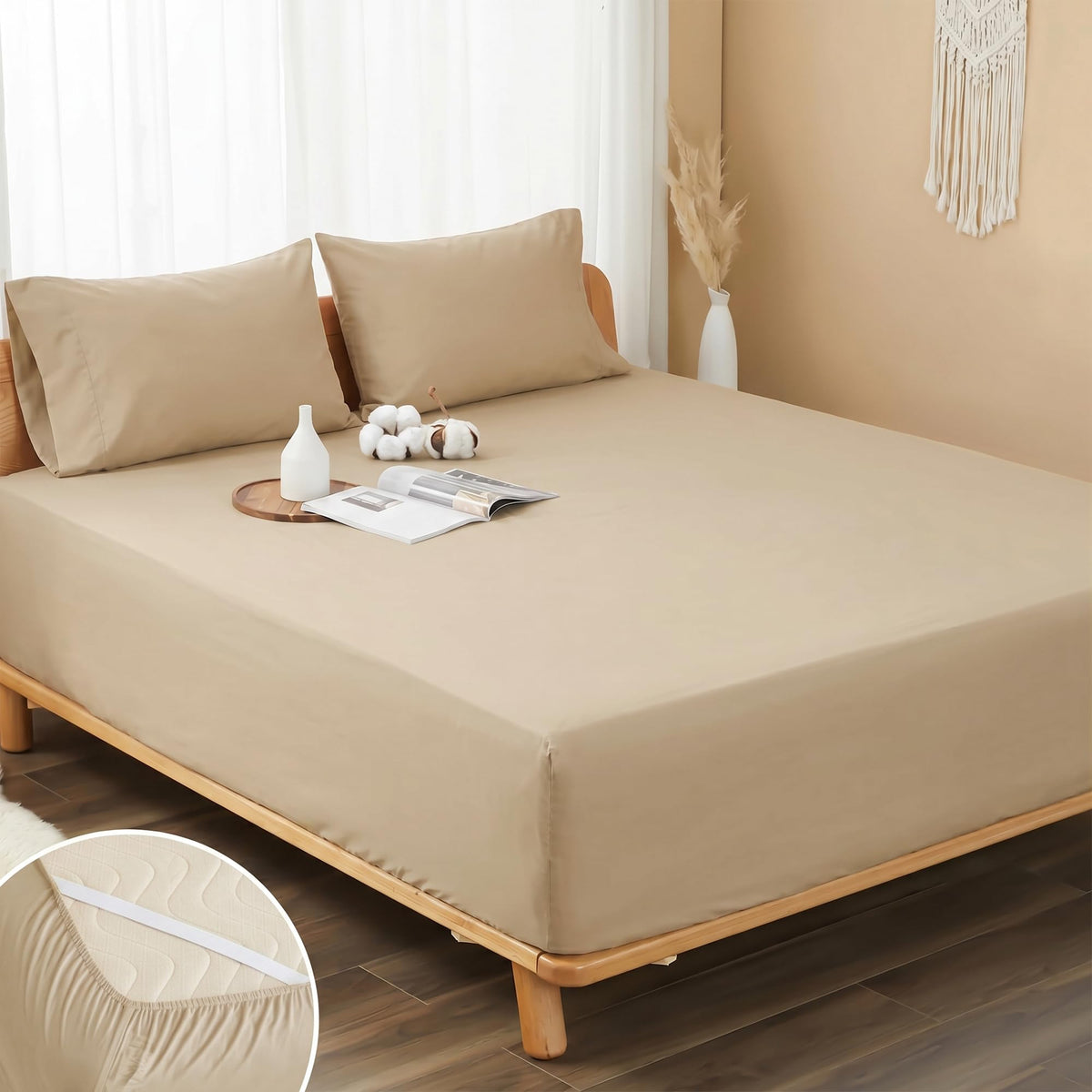 100% Cotton Percale Fitted Sheet King Size, 15" Deep Pocket, White