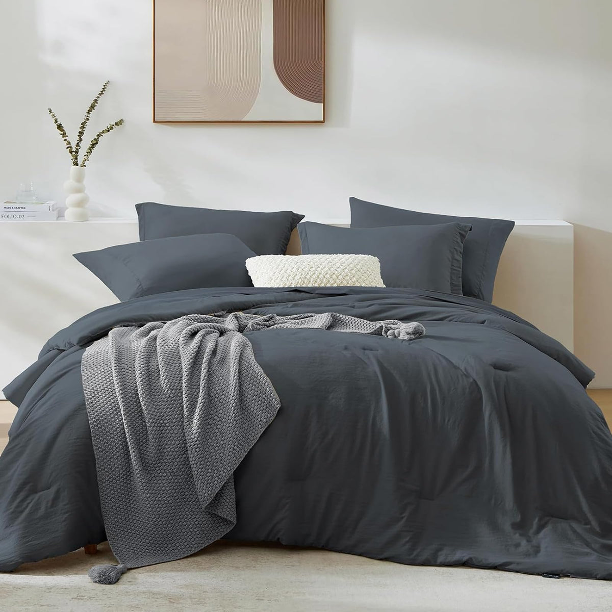 King Size Comforter Set- 7 Pieces Prewashed Bed in a Bag King Bedding Sets