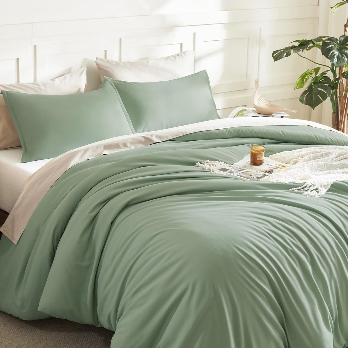 Litanika King Comforter Set Sage Green, 3 Pieces Lightweight Solid Bed Set