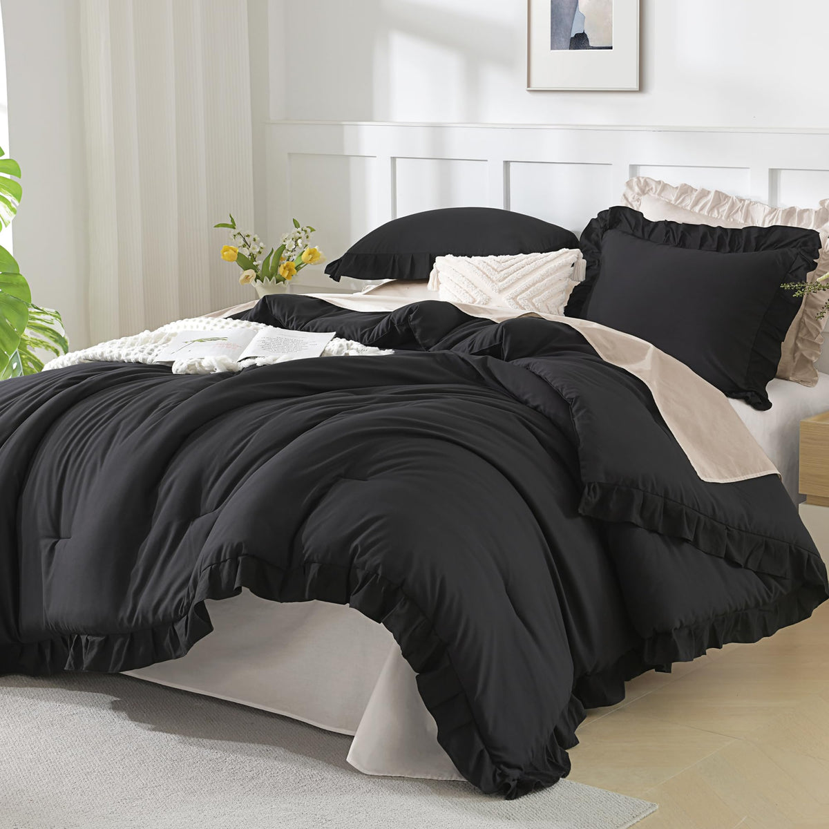Andency Pink Ruffle Comforter Twin Size, 2 Pieces Soft Bed Set