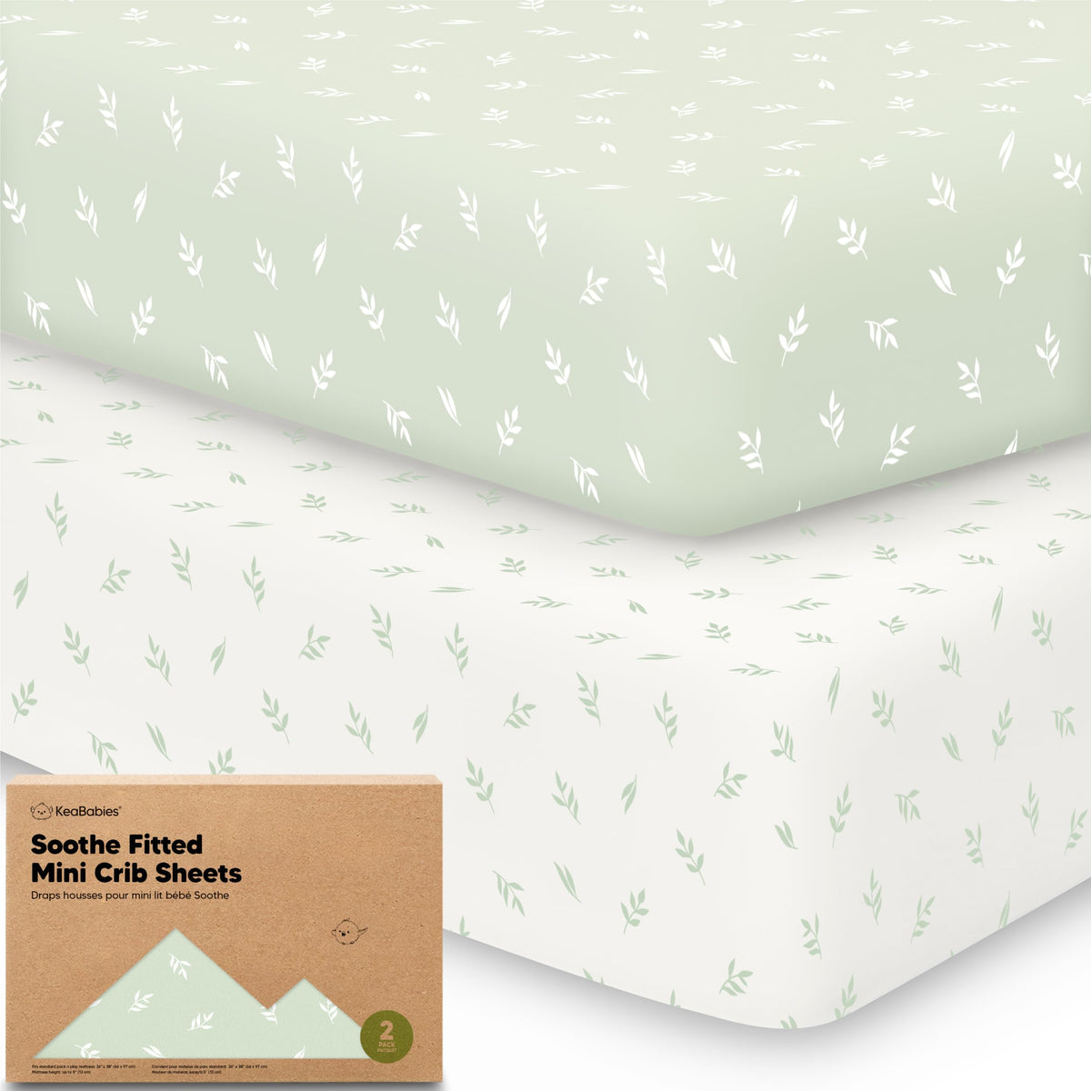 2-Pack Mini Crib Sheets Fitted, 38x26 Pack N Play Mattress Sheets (Elly)