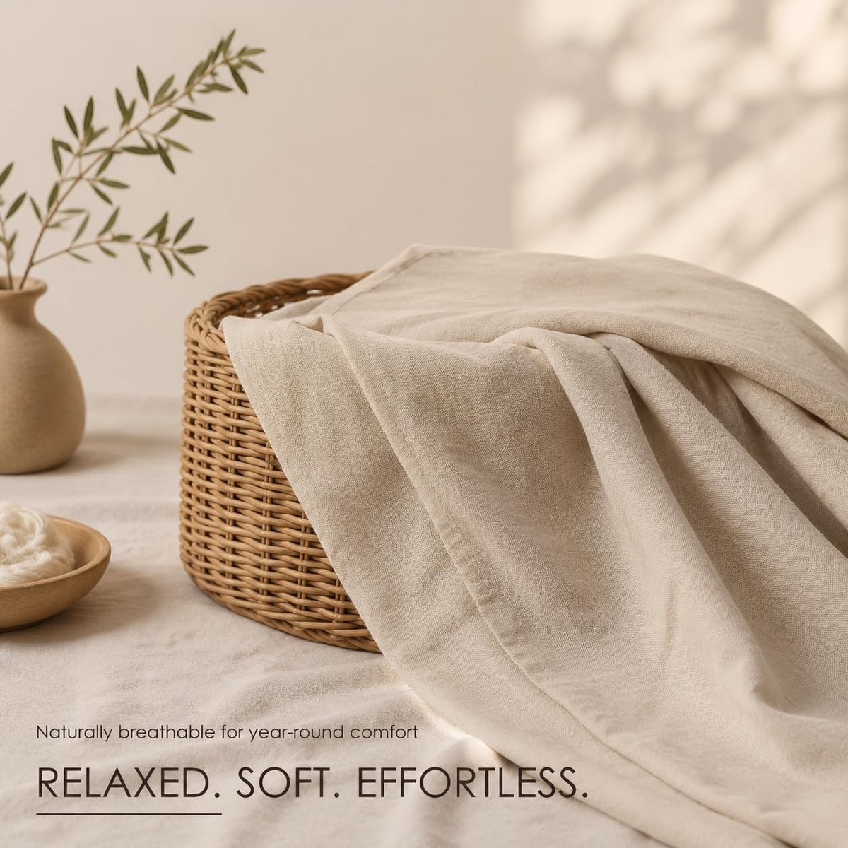 MEISHANG 100% French Linen Sheets Queen,4 Pcs,18-24" Extra Deep Pocket