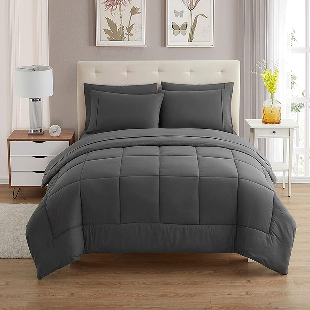 Sweet Home Collection 5 Piece Comforter Set Bag Solid Color All Season Soft Down Alternative Blanket & Luxurious Microfiber Bed Sheets, Navy, Twin