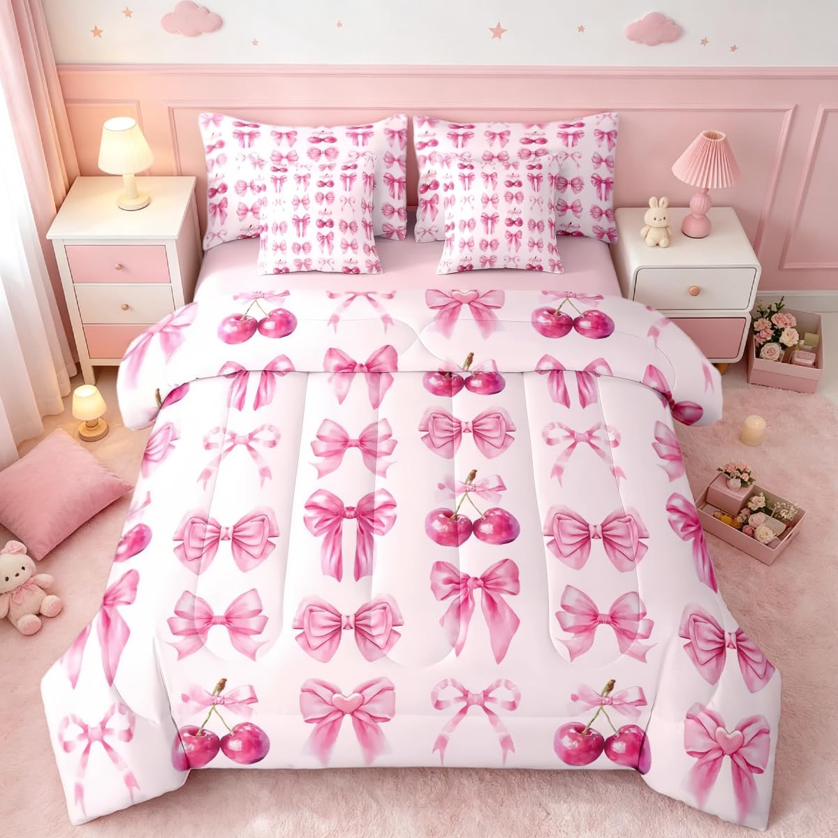Feelyou Cute Leopard Bedding Set for All Season Cheetah 7 Pieces Comforter Sets Full Size Teens Room Decor Pink Animal Print Bed in a Bag with Comforter, Sheets, Pillowcases & Cushion Cover