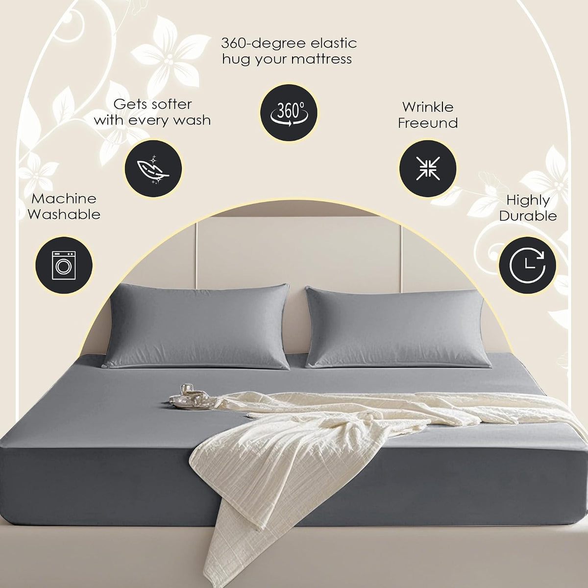 FreshCulture Queen Fitted Sheet Only – Premium Hotel-Quality Fitted Sheet for Queen Bed – Ultra Soft & Breathable Brushed Microfiber – Elegant Black Box Packaging (Dark Grey)