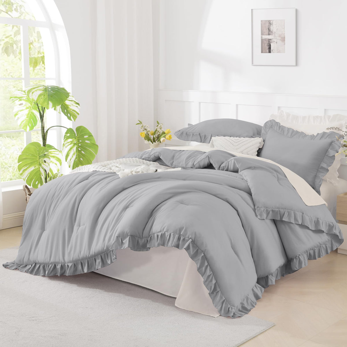 Andency Pink Ruffle Comforter Twin Size, 2 Pieces Soft Bed Set