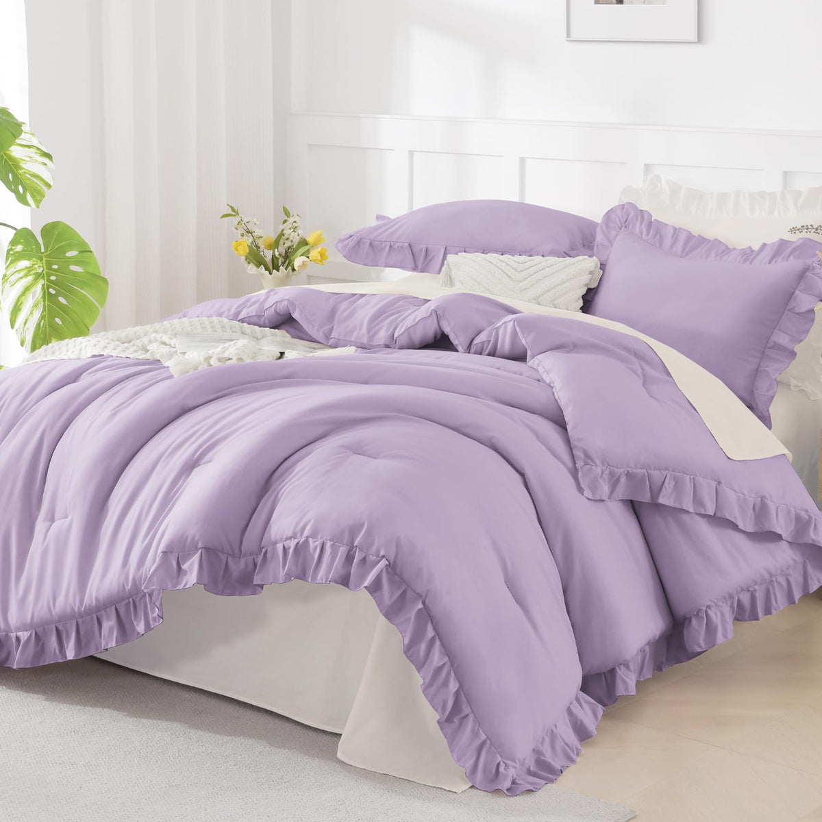 Andency Pink Ruffle Comforter Twin Size, 2 Pieces Soft Bed Set