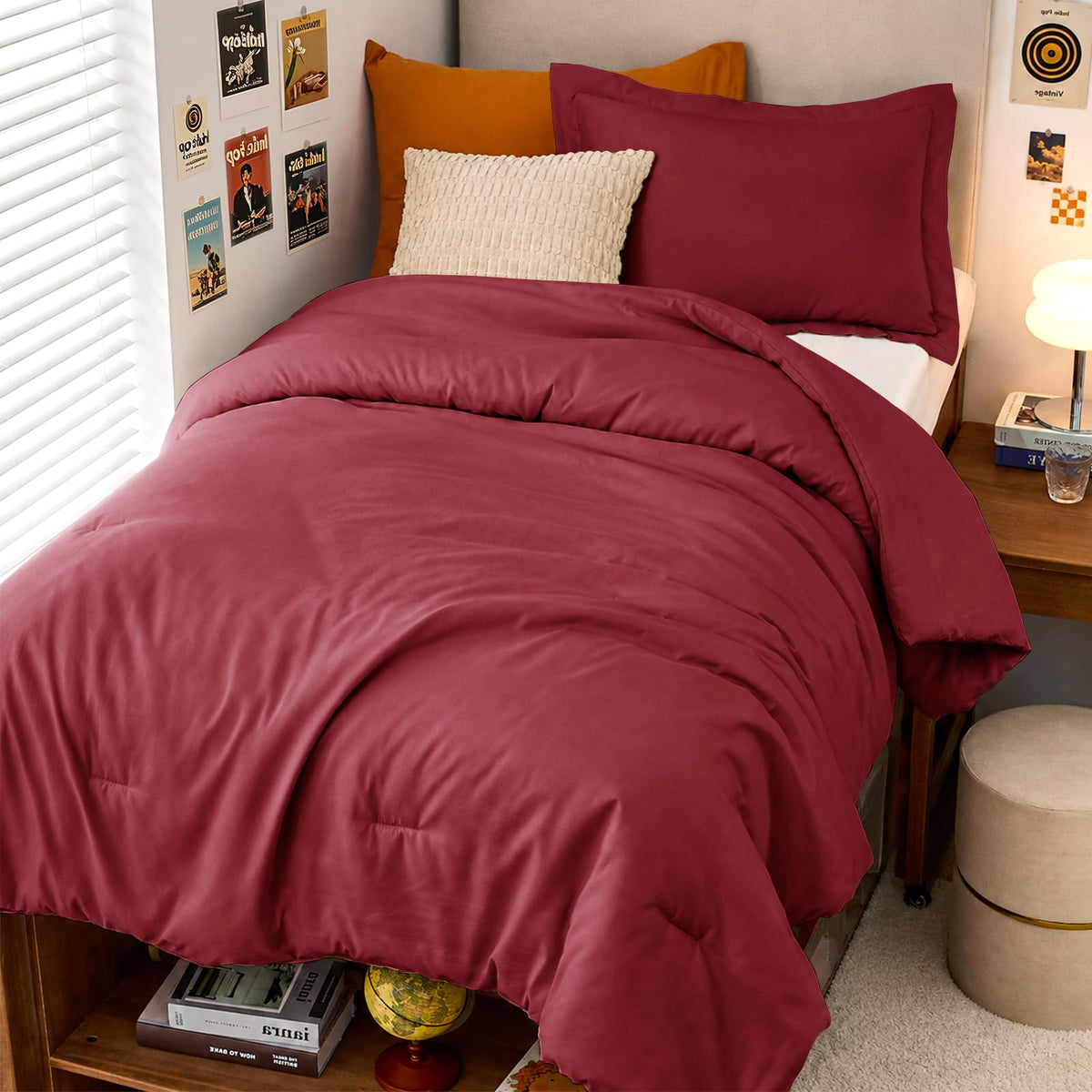 MUXHOMO Queen Size Comforter Set Beige, 3 Piece Solid Bedding for All Seasons, Warm Down Alternative Bed Set Includes 1 Lightweight Comforter (90"x90") and 2 Pillowshams (20"x26")