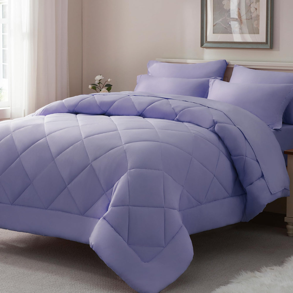 ELNIDO QUEEN® Queen Comforter Set Navy - 7 Pieces Bed in a Bag Queen Size, Bed Set All Seasons, Ultra Soft Dark Blue Bedding Sets with Comforter, Flat Sheet, Fitted Sheet, Pillowcases and Pillow Shams
