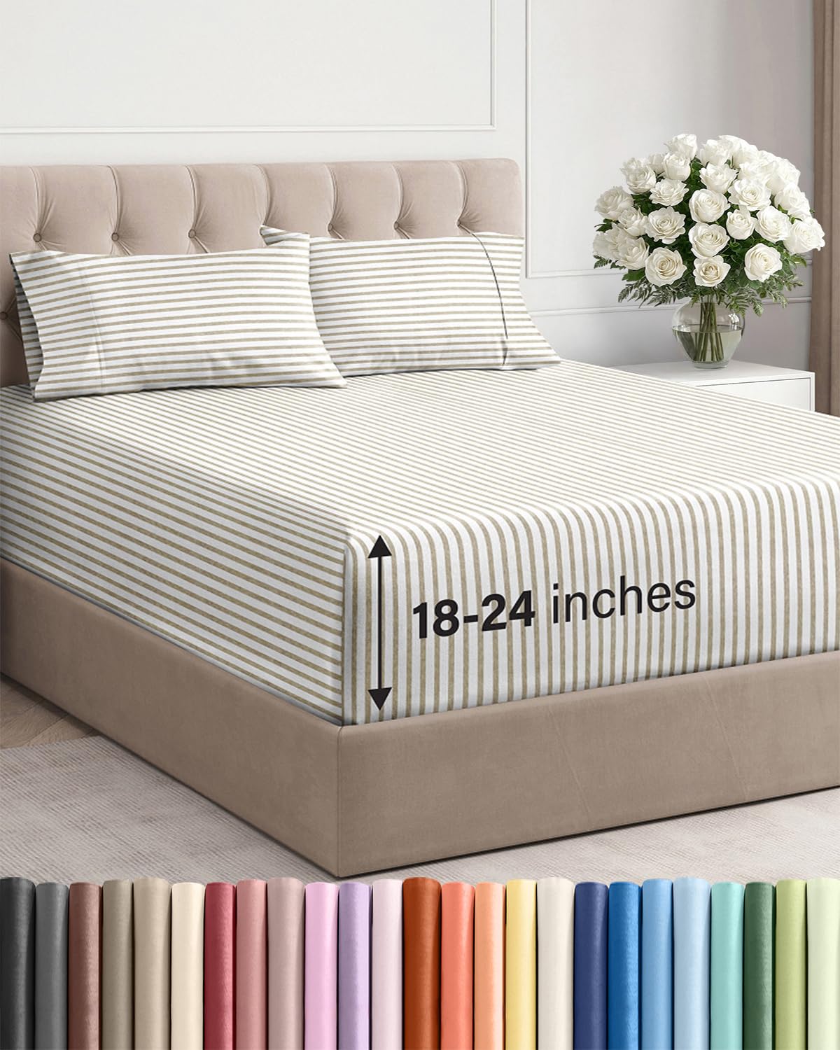 Extra Deep Queen Sheet Set - 6 Piece Breathable and Cooling Sheets - Grey