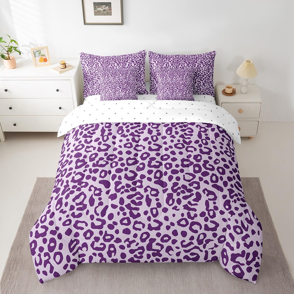 Feelyou Cute Leopard Bedding Set for All Season Cheetah 7 Pieces Comforter Sets Full Size Teens Room Decor Pink Animal Print Bed in a Bag with Comforter, Sheets, Pillowcases & Cushion Cover