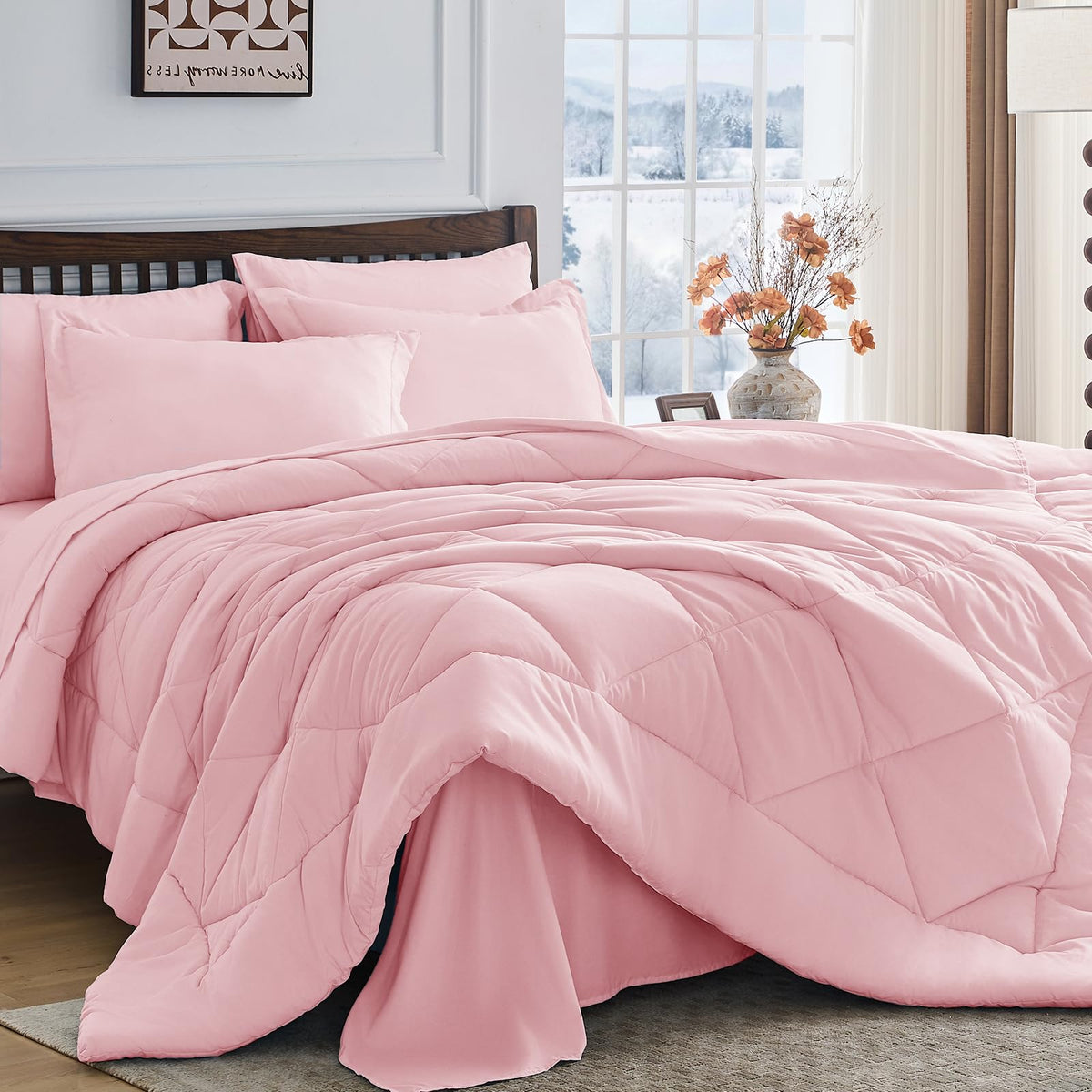 HEVUMYI 7-Piece King Comforter Set, Dark Grey Bed in a Bag