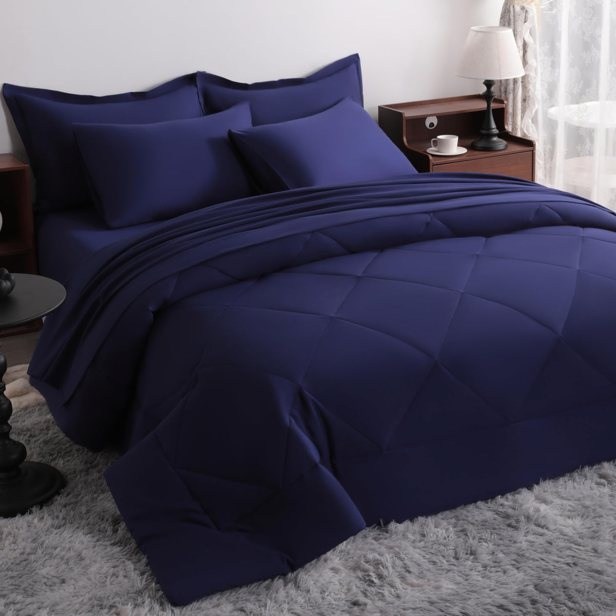 NTBAY Toddler Microfiber Bedding Set, 4 Piece, Navy Blue