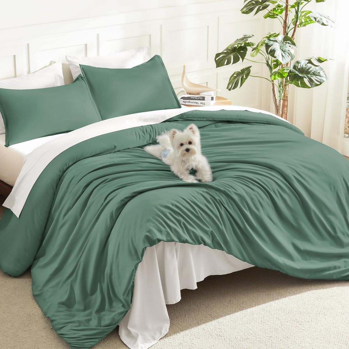 Litanika King Comforter Set Sage Green, 3 Pieces Lightweight Solid Bed Set