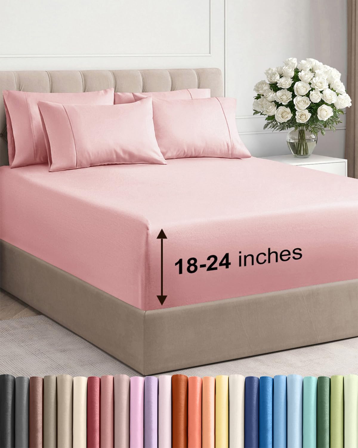Extra Deep Queen Sheet Set - 6 Piece Breathable and Cooling Sheets - Grey