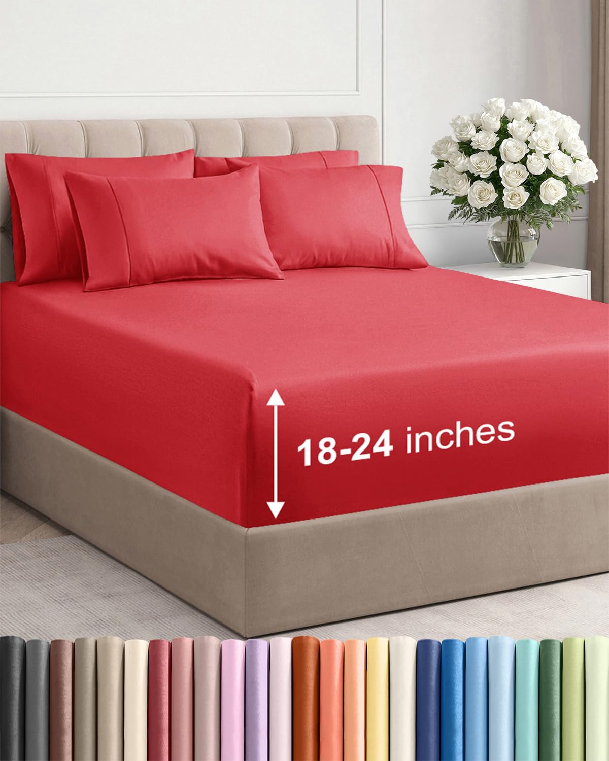 Extra Deep Queen Sheet Set - 6 Piece Breathable and Cooling Sheets - Grey