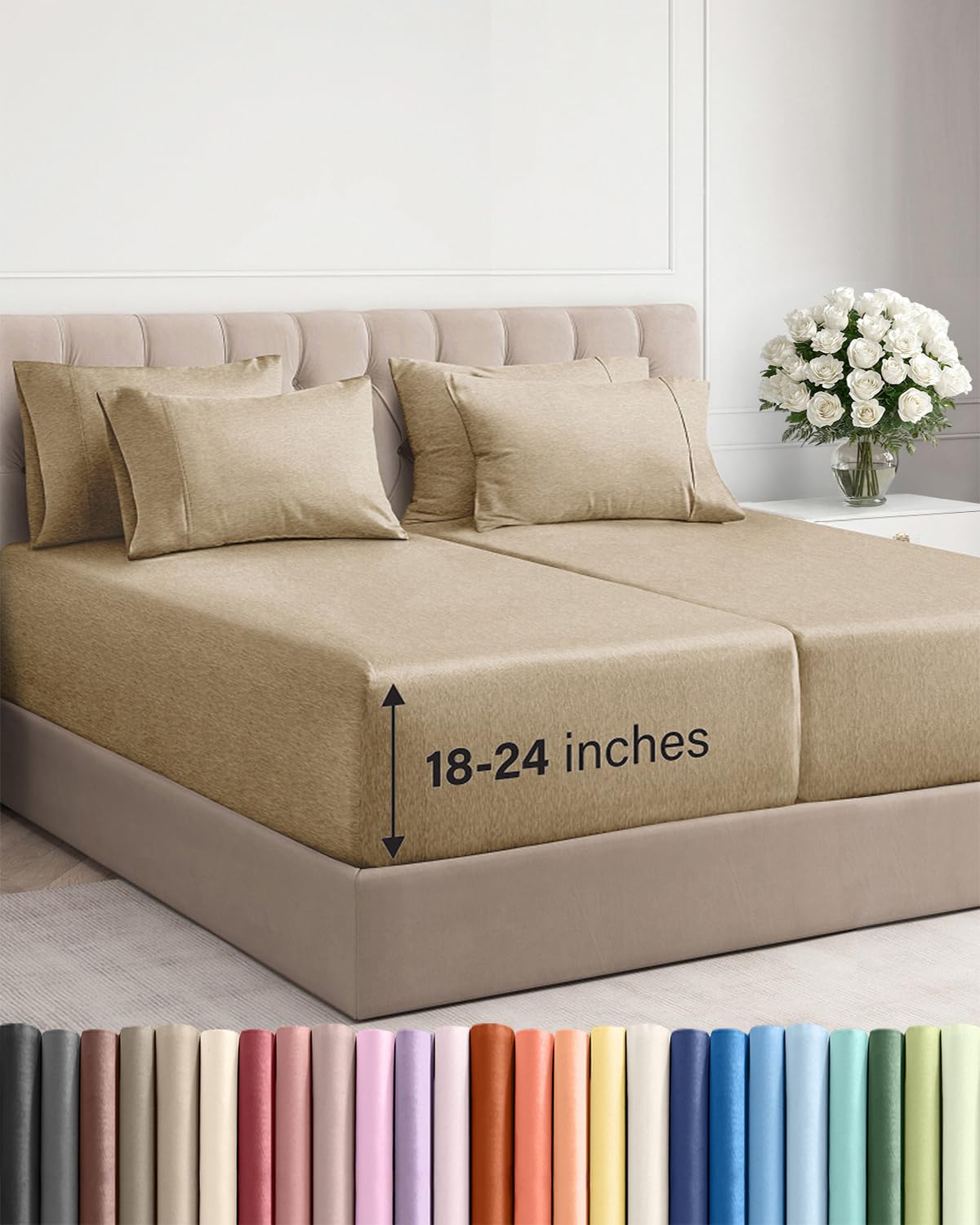 Extra Deep Queen Sheet Set - 6 Piece Breathable and Cooling Sheets - Grey