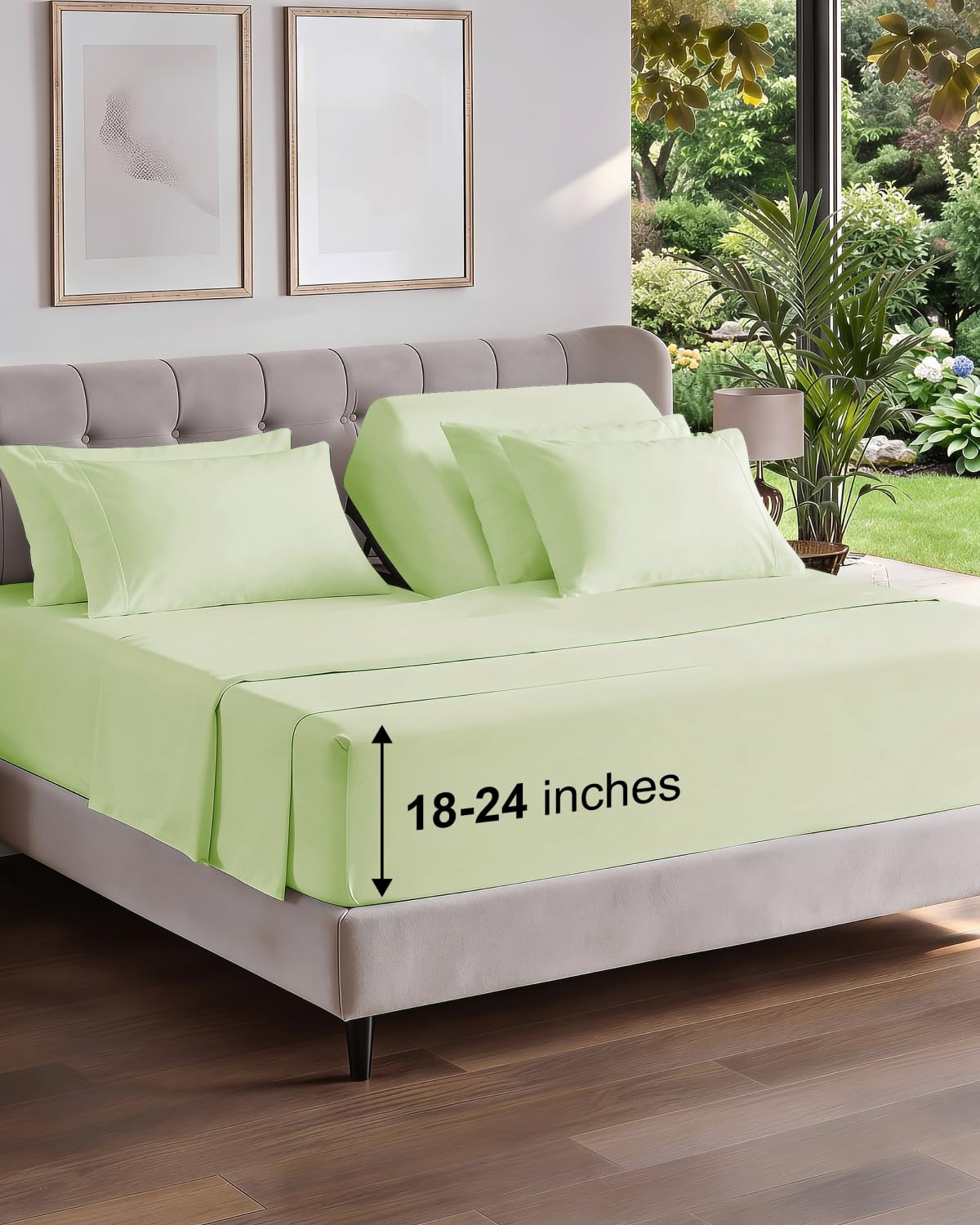 Extra Deep Queen Sheet Set - 6 Piece Breathable and Cooling Sheets - Grey