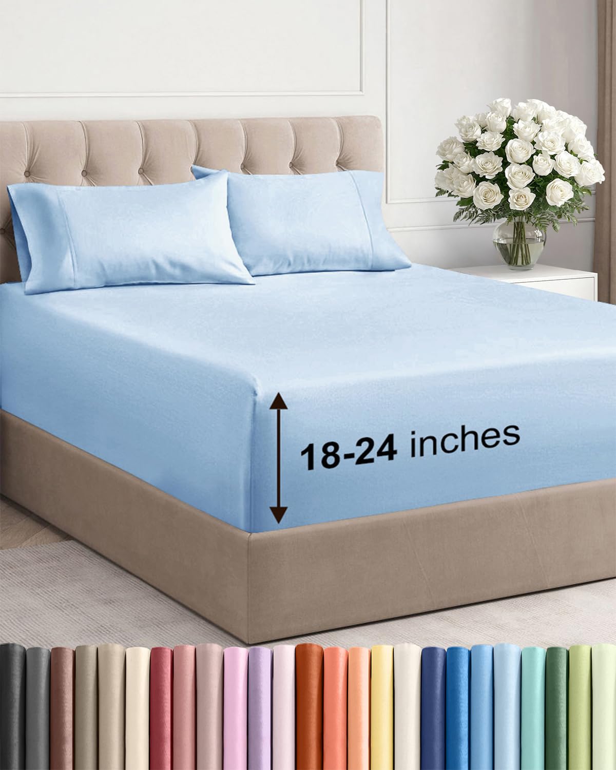 Extra Deep Queen Sheet Set - 6 Piece Breathable and Cooling Sheets - Grey