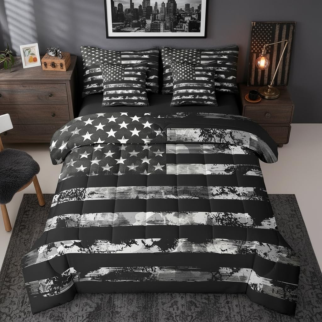 Erosebridal 7 Pcs Rustic Cow Comforter Set King Size,Western Texas Star Bed in a Bag with Flat Fitted Sheet for Cowboy Cowgirl,Cowhide Cow Print Bedding Set with Pillowcases and Cushion Cases