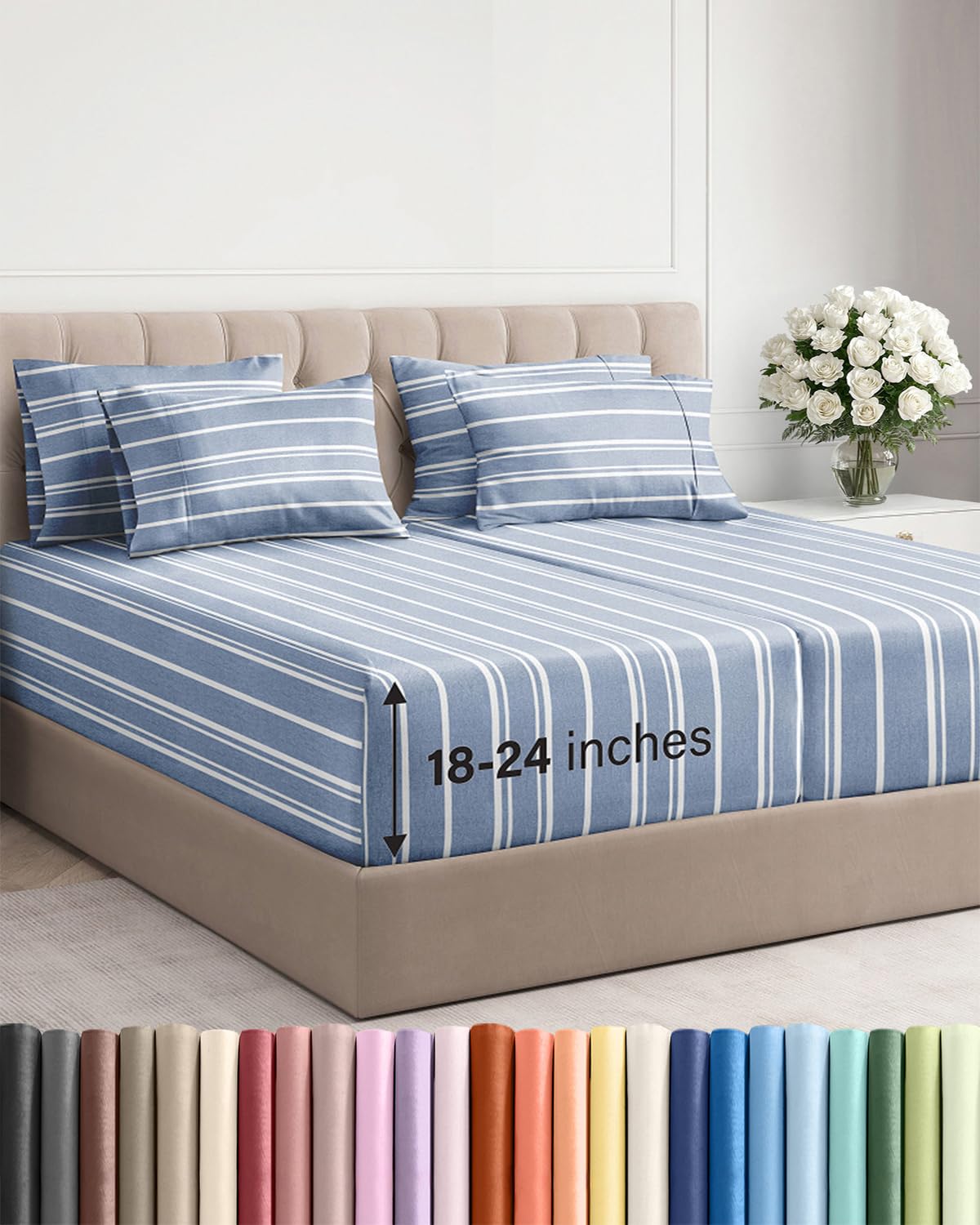 Extra Deep Queen Sheet Set - 6 Piece Breathable and Cooling Sheets - Grey