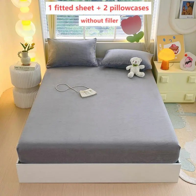 Solid Color Bedding Set, 3 Counts/set Including 1 Count Bedspread & 2 Counts Pillowcase, Soft Comfortable Bedding Set for Bedroom, Hotel, Bed Sheets Set, Bedset, Breathable Soft Bedding