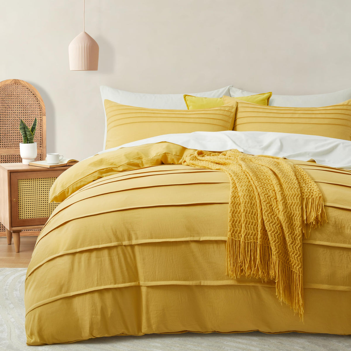 Oli Anderson 3PCS Pleated Duvet Cover Set, Sage Green, Queen