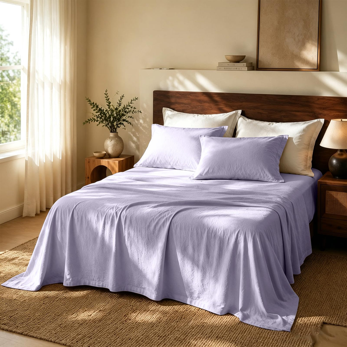 MEISHANG 100% French Linen Sheets Queen,4 Pcs,18-24" Extra Deep Pocket