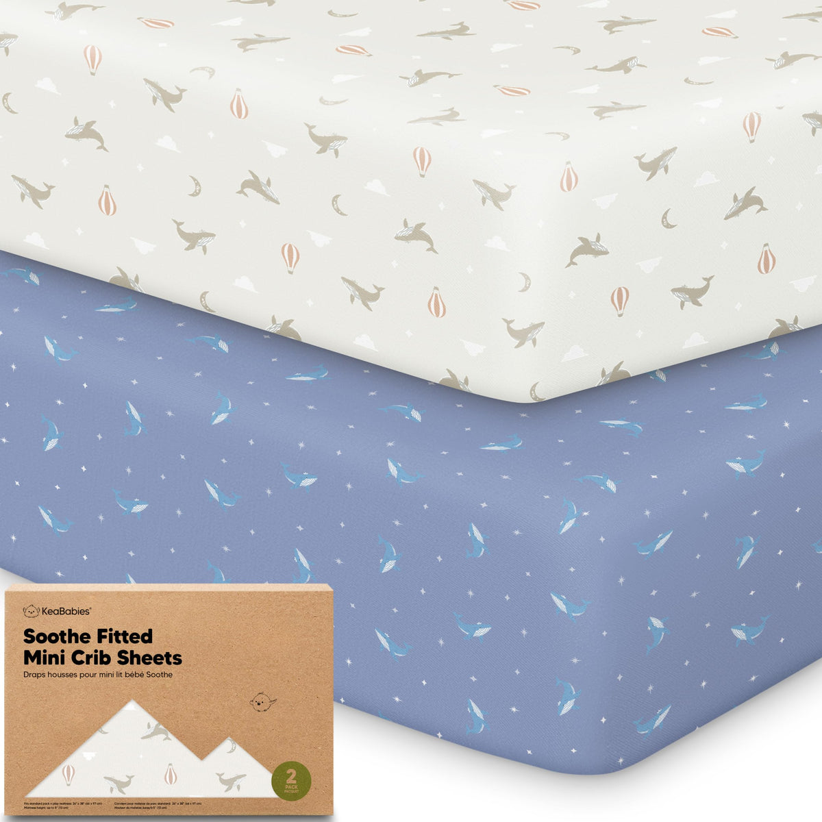 2-Pack Mini Crib Sheets Fitted, 38x26 Pack N Play Mattress Sheets (Elly)