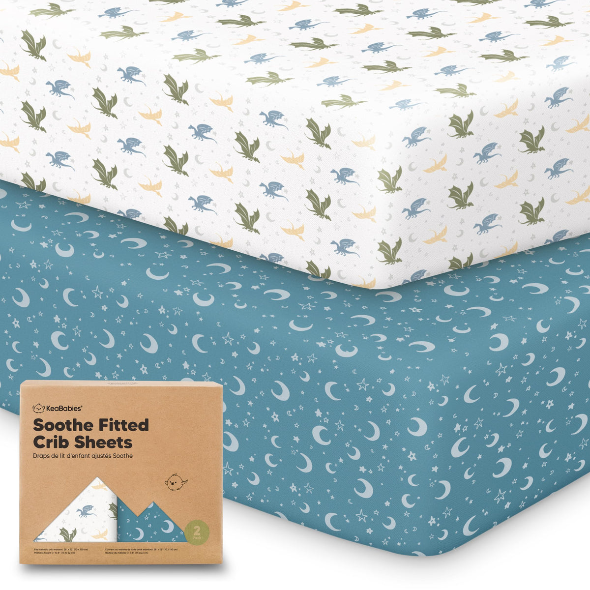 KeaBabies 2pk Organic Cotton Crib Sheets for Boys Girls 52x28, Soft White
