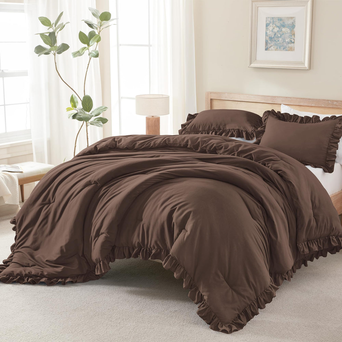 Andency Pink Ruffle Comforter Twin Size, 2 Pieces Soft Bed Set