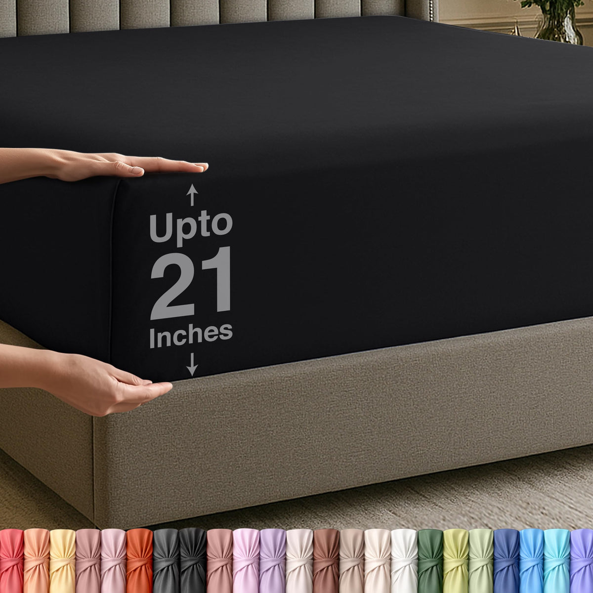 Extra Deep Pocket King Fitted Sheet, Fits 16-21 Inch Mattress, Beige