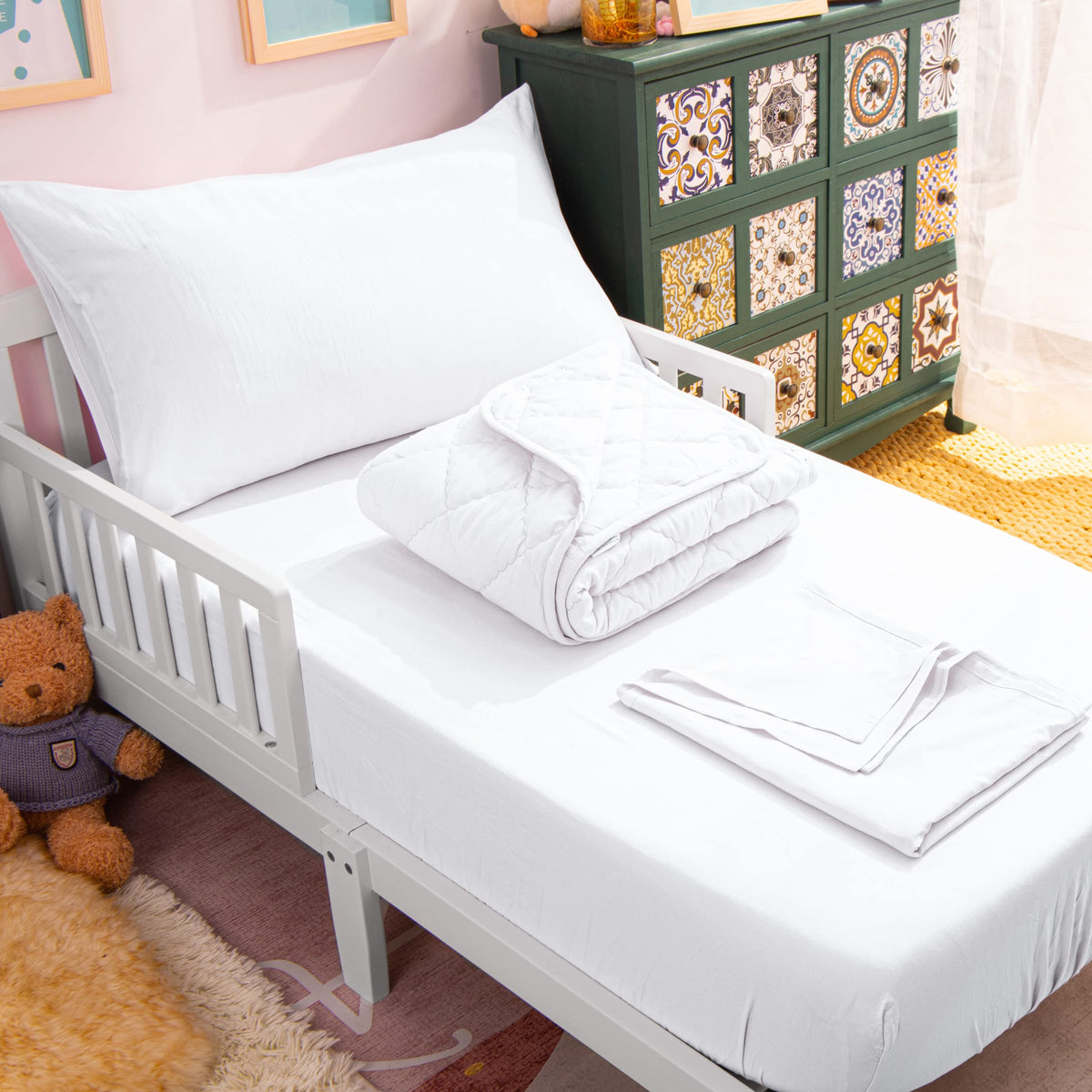 NTBAY Toddler Microfiber Bedding Set, 4 Piece, Navy Blue