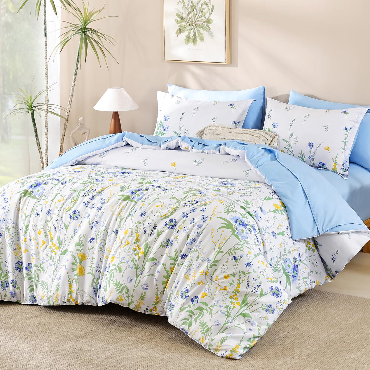 7 Piece Floral Full Size Comforter Set,Burnt Orange Cute Bedding for Girls