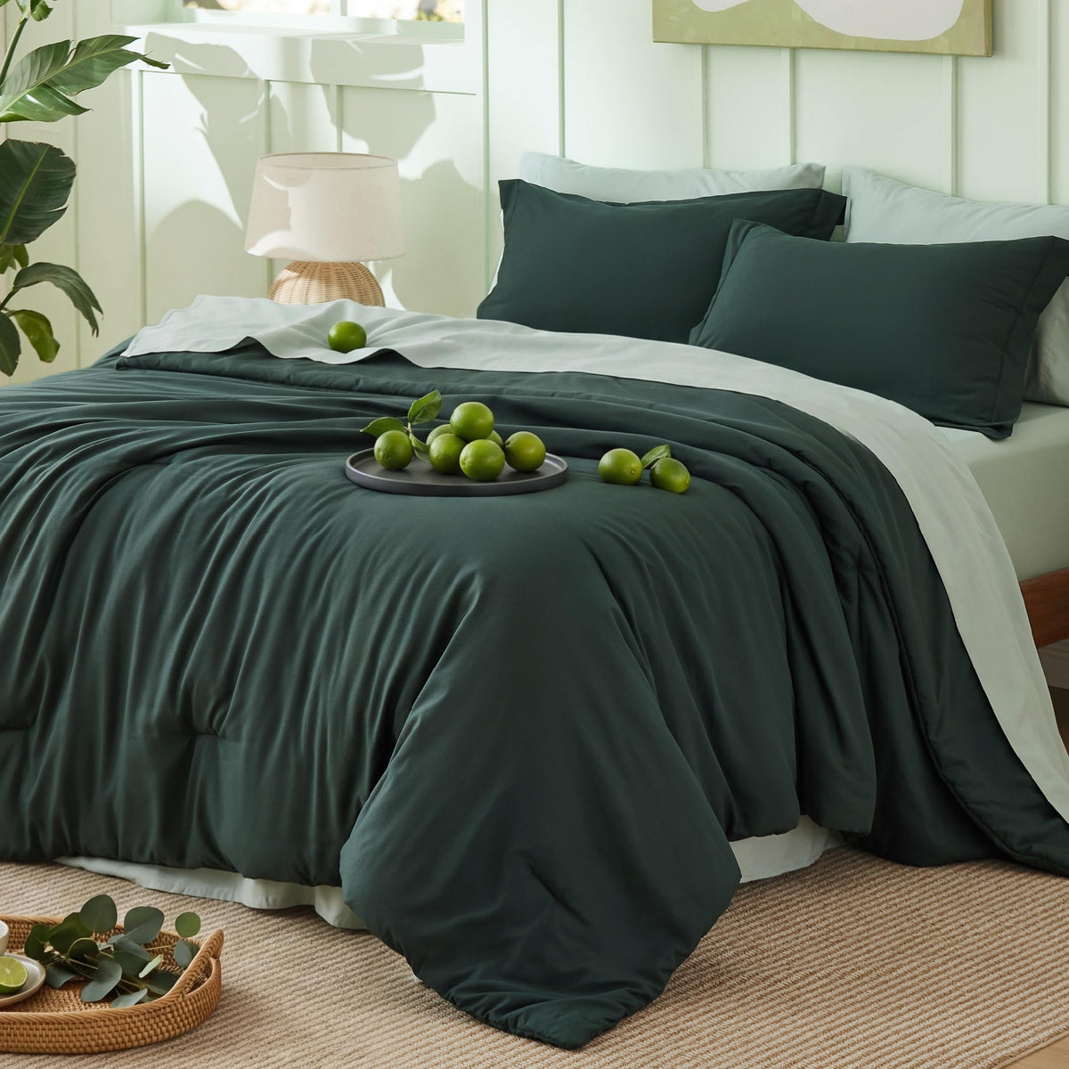 Bedsure Queen Bed in a Bag, Sage Green Comforter Set Contrasting 7 Pieces