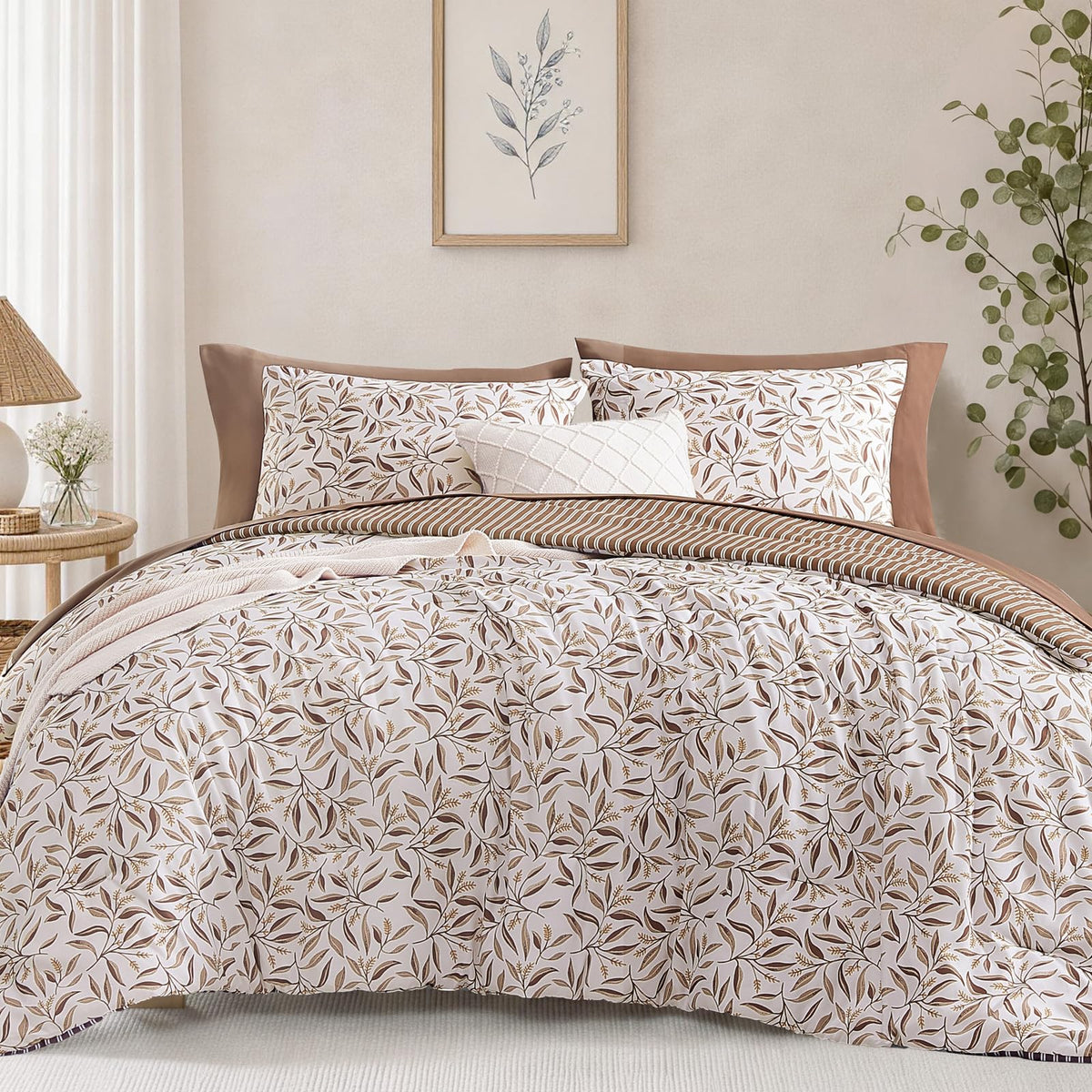 Monbix Queen Comforter Set - 7 Pieces Soft Bed in a Bag Queen Bedding Sets