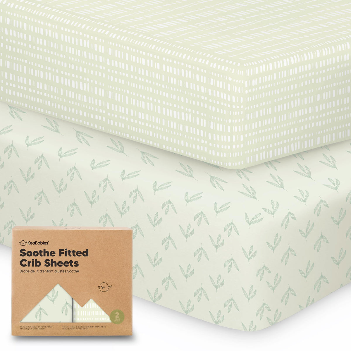KeaBabies 2pk Organic Cotton Crib Sheets for Boys Girls 52x28, Soft White