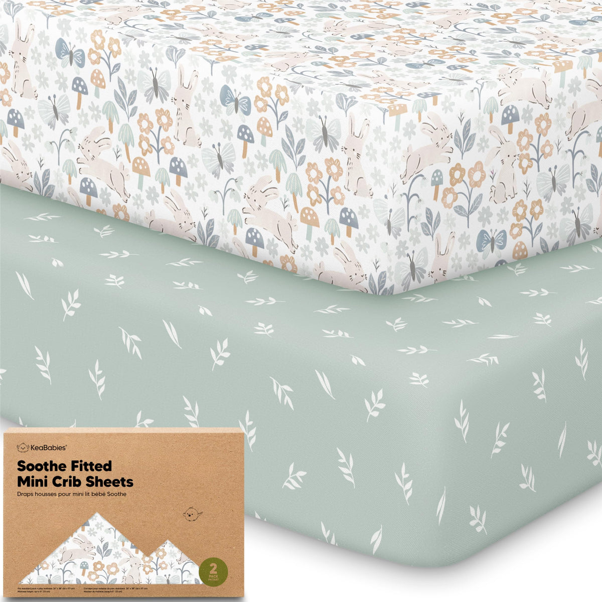 2-Pack Mini Crib Sheets Fitted, 38x26 Pack N Play Mattress Sheets (Elly)