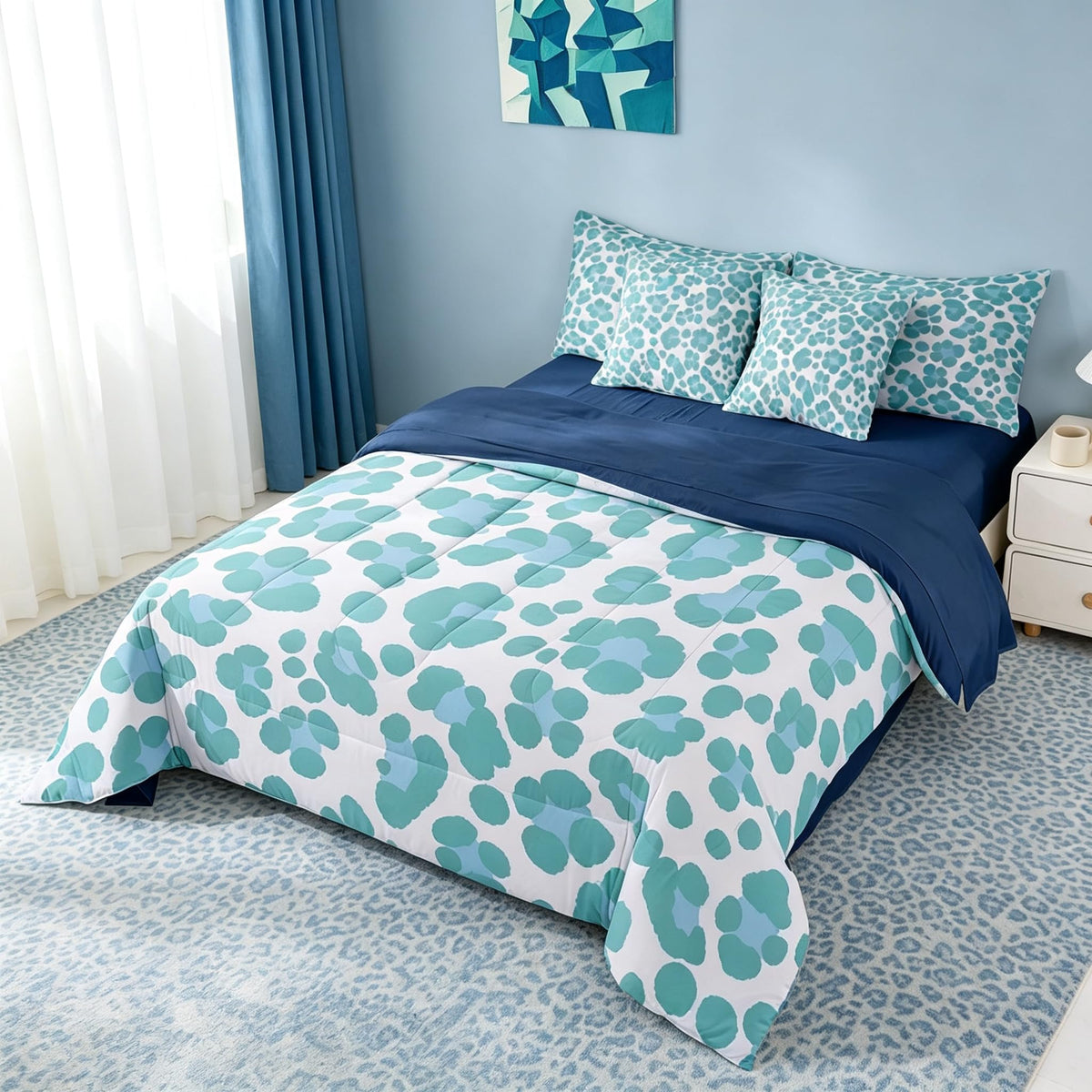 Erosebridal Leopard Print 7 Piece Bedding Set Full Cheetah Decor Comforter Set with Sheets Geometric Modern Bed in A Bag African Safari Animal Bed Sets with 2 Pillowcases, 2 Pillow Covers Lightweight