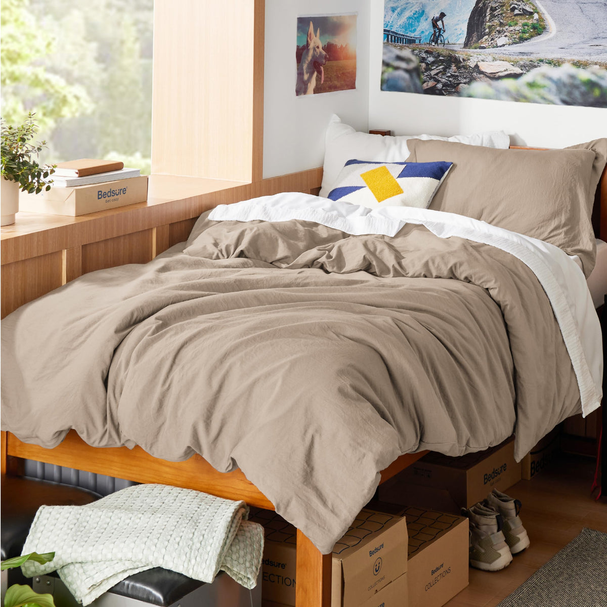 Bedsure Prewashed Duvet Cover Queen, Cotton-Like Soft Bedding Set, Beige