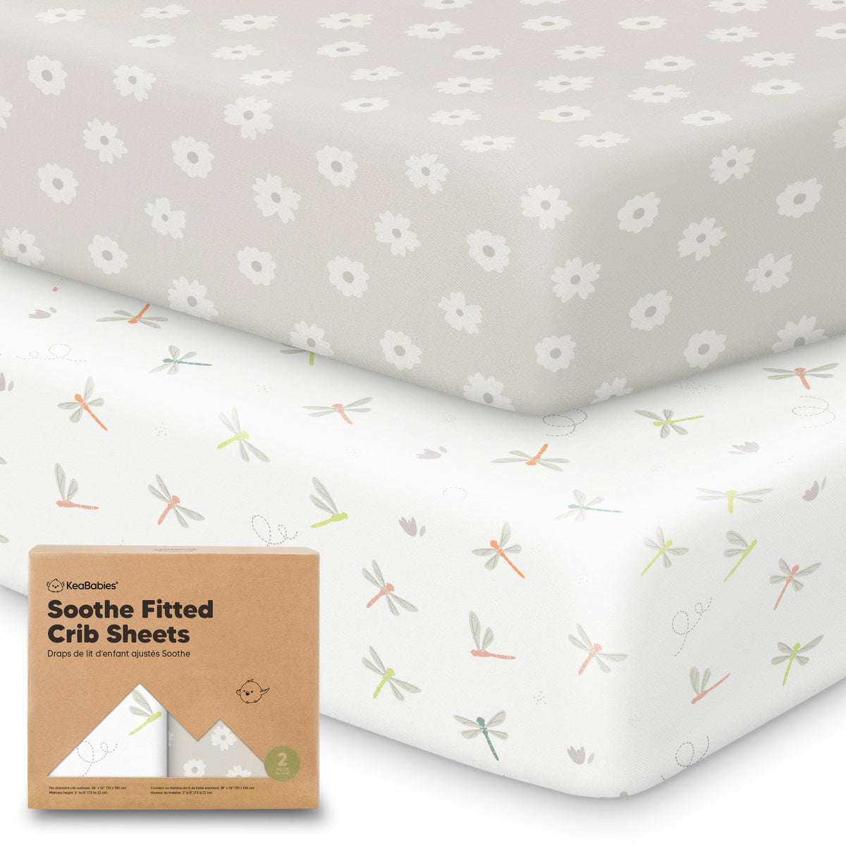 KeaBabies 2pk Organic Cotton Crib Sheets for Boys Girls 52x28, Soft White